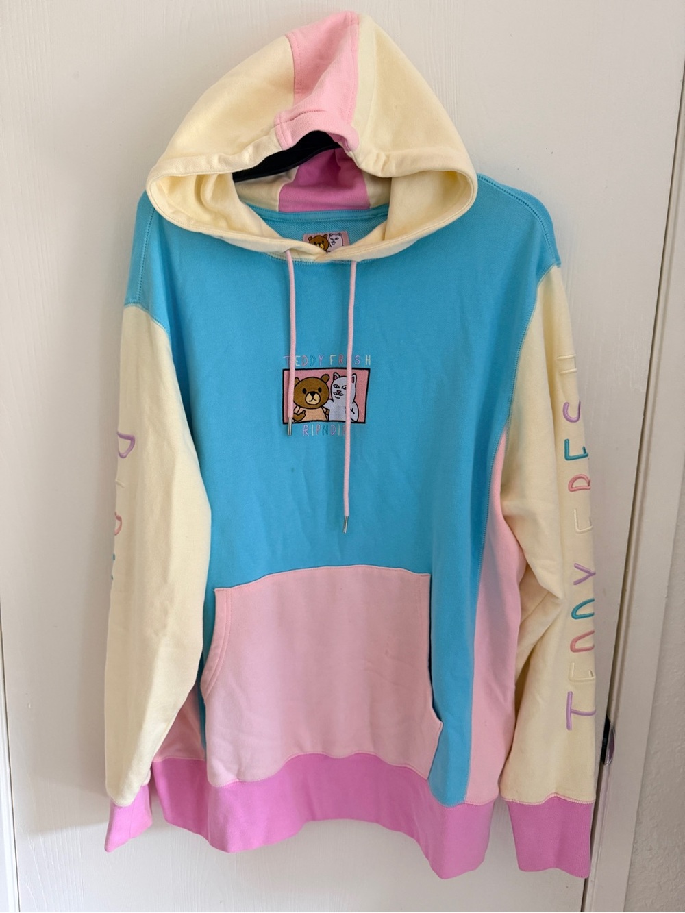 Teddy Fresh Pastel Blue Hoodie with Pink & Cream Accents